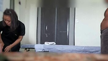 massage girl hesitates but ends up giving happy ending handjob on his throbbing cock