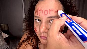 bbw slut writes whore on face deepthroats huge dildo sloppy