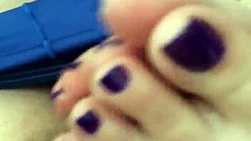 Purple Toes Grip Cock in Intense Footjob Frenzy