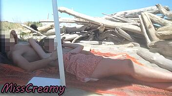 Flash your dick, risky beach handjob till cum?