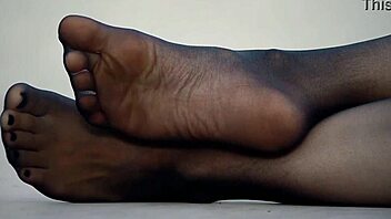 wife's sexy feet in nylon pantyhose tease