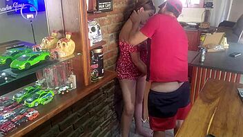 finally pounded cute brunette's tight pussy standing hardcore style