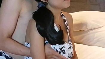 Amateur Japanese girlfriend big tits nipples teased to orgasm close up