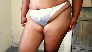 bbw wife tries on skimpy thongs from horny neighbor