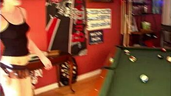 Pool Hall Babe Swallows Group Cumshots Wildly!