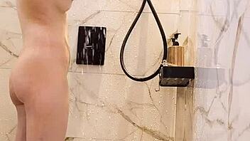 Skinny ponytail japanese bathes showing cute feet and small tits