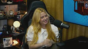 that tiny panty on the podcast table shows her whole wet pussy begging for it
