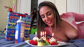 busty teen celebrates bday banging big cocks everywhere