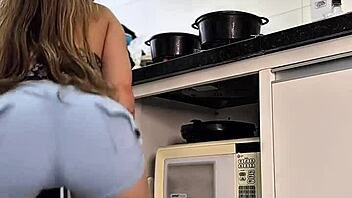 that latina's big ass squeezes into tight kitchen shorts