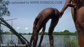 tourist overwhelms skinny african girl with river fuck passion and ecstasy