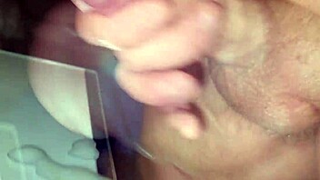 guy strokes his loaded hard cock homemade then blasts cum on desk