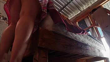 Latina No Panties Upskirt Bed Making