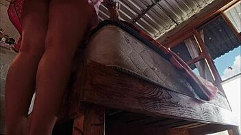 Latina No Panties Upskirt Bed Making