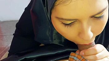 Curvy Arab Muslim Deepthroats Cock Pro Style Begs for Facial Cum