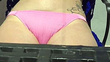 blonde rubs suncream on natural tits public beach flashing