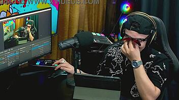 that tiny panty on the podcast table shows her whole wet pussy begging for it