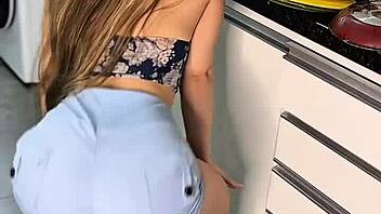that latina's big ass squeezes into tight kitchen shorts