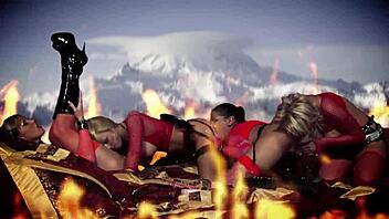 Girls in lingerie uniforms dive into hot lesbian foursome fingering