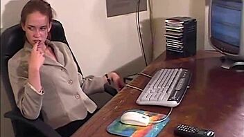 Petite Victoria, why tease with perky tits striptease in stockings at office?