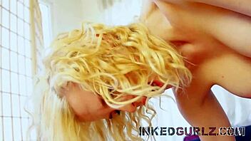 inked teen lesbian scissoring with experienced tattooed mommy