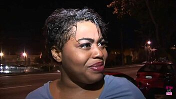 Chunky black babe's big tits bounce in doggy pounding