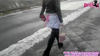 german slut pisses publicly into her own handbag pov
