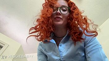 Redhead cfnm femdom gives gloved handjob in medical roleplay