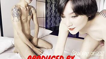 horny thai ladyboy with small tits and short hair gets dominated by huge cock in steamy anal p2