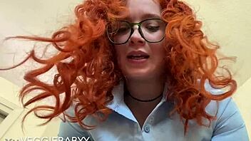 Redhead cfnm femdom gives gloved handjob in medical roleplay