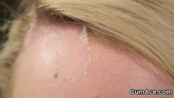 Naughty babe's face drowned in jizz she swallows every drop