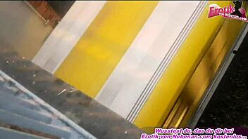 german slut pisses publicly into her own handbag pov