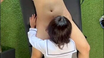 Cute japanese girl begs masseur for raw creampie pleasure