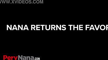 Step-granny's big boobs beg for step-grandson's hard relief!