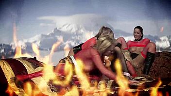 Girls in lingerie uniforms dive into hot lesbian foursome fingering