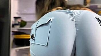 that latina's big ass squeezes into tight kitchen shorts