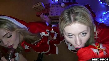 two sexy curvy blondes get anal dp interracial under christmas tree on piano 🎄🍑