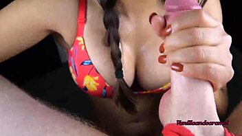 uhh busty latina bartender sloppy titfuck blowjob after shift oiled up