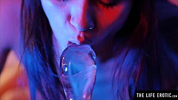 her tight asshole stuffed with huge ice dildo orgasm