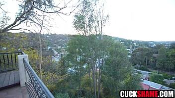 Wife Deepthroats Stranger While Hubby Watches Outdoors!