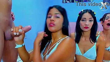 amateur babes team up for surprise deepthroat daddy blowjob on webcam