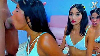 amateur babes team up for surprise deepthroat daddy blowjob on webcam