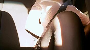 busty babe dildos in taxi, screams orgasm loud