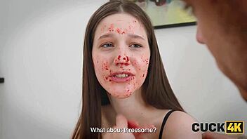 cuckold hubby watches sexy russian teen margo take dp in tight holes on sofa