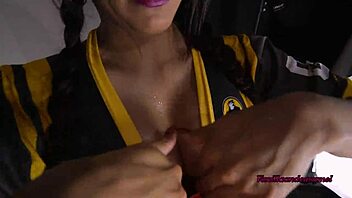 uhh busty latina bartender sloppy titfuck blowjob after shift oiled up