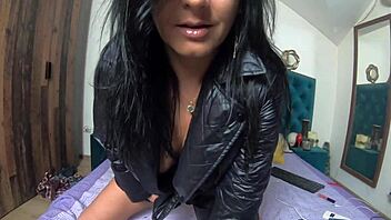 curvy milf calla masturbates with dildos in black raincoat dirty talk joi orgasm