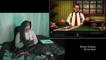 old tattooed brunette with big natural tits plays naked clock game part 2