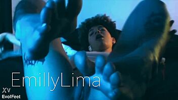 Emilly's nylon feet licked close up by fetish fans