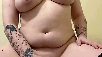 Chubby Slut Strips Teasing Big Tits And Cums On Knees