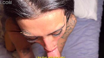 sexy tattooed brunette teases begs for big cock pov fuck