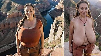 nude milf hiker flaunts huge saggy tits outdoors